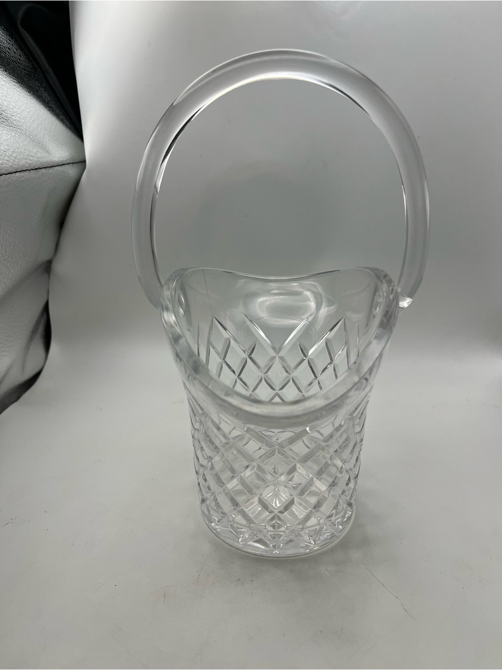 Vtg Galway Irish Crystal Basket Diamond Pattern Clear Glass  9 Inch